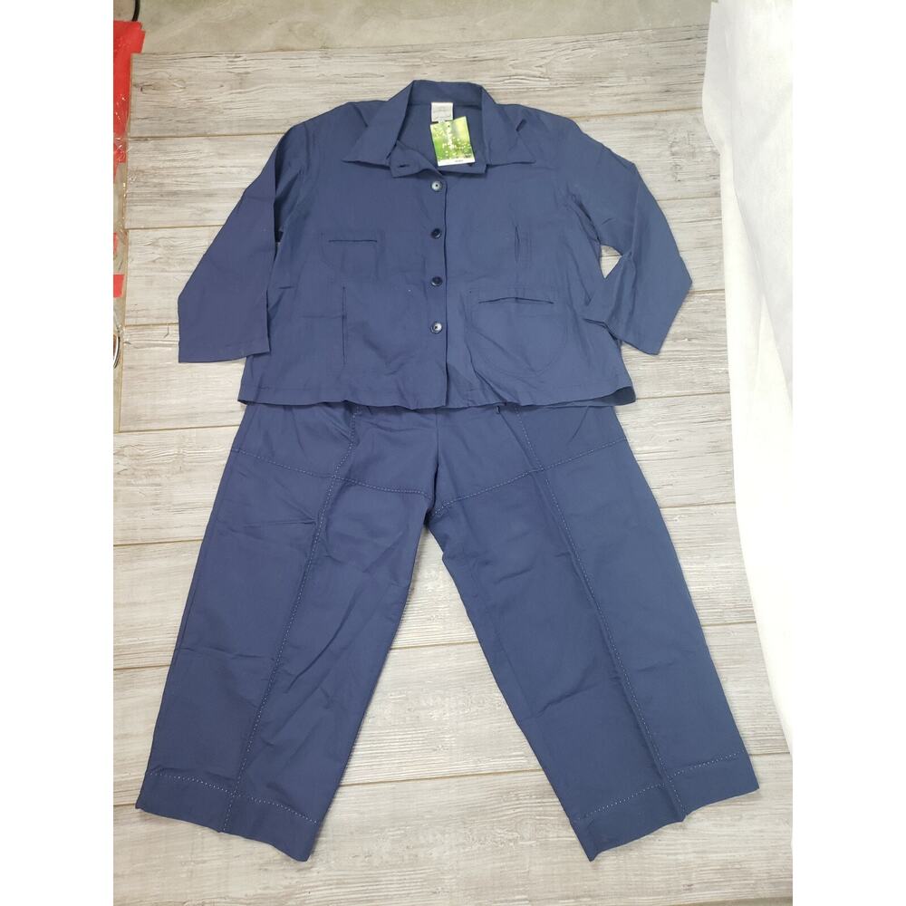 Spirithouse Blue Button Up Long Sleeve Shirt & Balloon Pants Size M Crop Set
